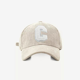 Big C Letter Corduroy Baseball Cap Adjustable Ponytail Hat - Diva Melody