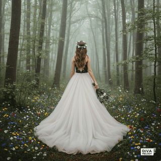 Black Appliqué Ball Gown Wedding Dress - Diva Melody