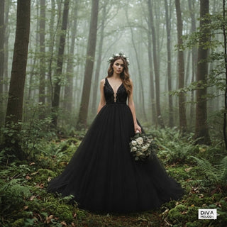 Black Appliqué Ball Gown Wedding Dress - Diva Melody