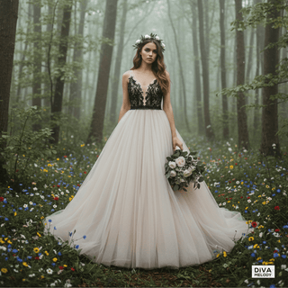 Black Appliqué Ball Gown Wedding Dress - Diva Melody