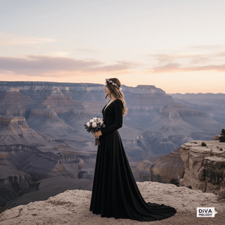 Black Chiffon Long - Sleeve Wedding Gown - Diva Melody