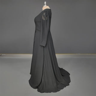 Black Chiffon Long - Sleeve Wedding Gown - Diva Melody