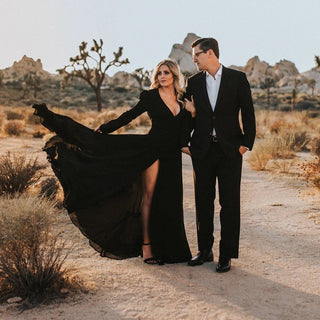 Black Chiffon Long - Sleeve Wedding Gown - Diva Melody