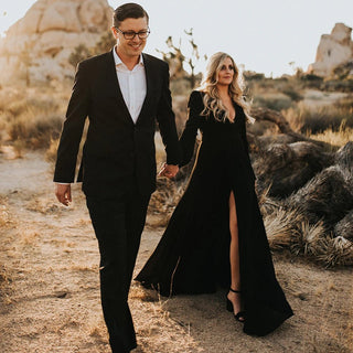 Black Chiffon Long - Sleeve Wedding Gown - Diva Melody