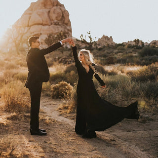 Black Chiffon Long - Sleeve Wedding Gown - Diva Melody