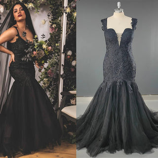 Black Fit - and - Flare Mermaid Wedding Gown - Diva Melody