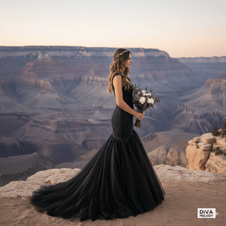 Black Fit - and - Flare Mermaid Wedding Gown - Diva Melody