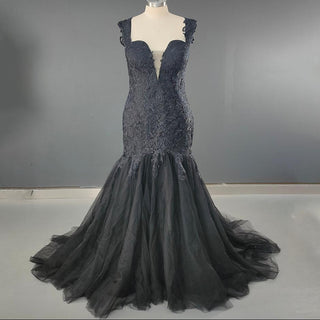 Black Fit - and - Flare Mermaid Wedding Gown - Diva Melody