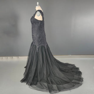 Black Fit - and - Flare Mermaid Wedding Gown - Diva Melody