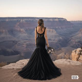 Black Fit - and - Flare Mermaid Wedding Gown - Diva Melody