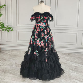 Black Floral Tulle Princess Wedding Dress - Diva Melody