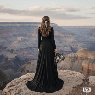 Black High - Neck Lace Wedding Dress - Diva Melody