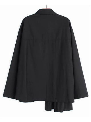 Black Irregular Pleated Loose Size Blouse Shirts - Diva Melody