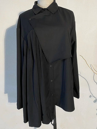 Black Irregular Pleated Loose Size Blouse Shirts - Diva Melody