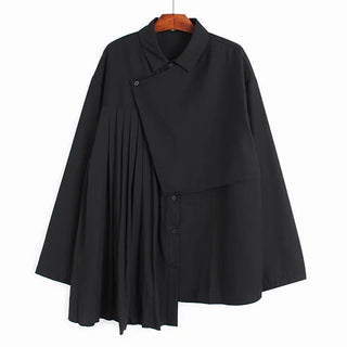 Black Irregular Pleated Loose Size Blouse Shirts - Diva Melody