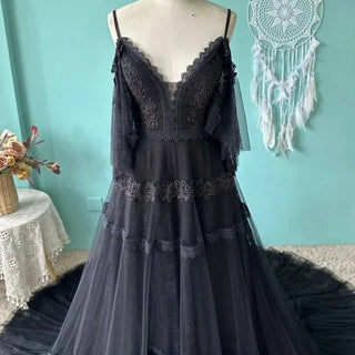 Black Lace Boho Bridal Gown - Diva Melody