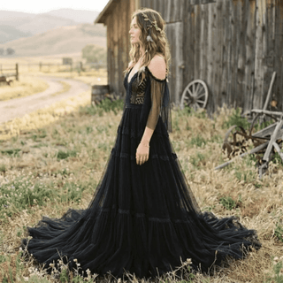 Black Lace Boho Bridal Gown - Diva Melody