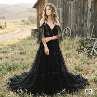Black Lace Boho Bridal Gown - Diva Melody