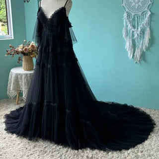 Black Lace Boho Bridal Gown - Diva Melody