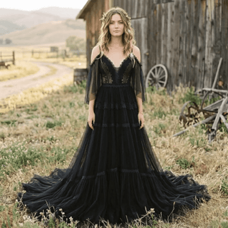 Black Lace Boho Bridal Gown - Diva Melody