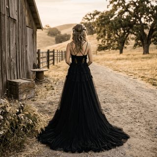 Black Lace Boho Bridal Gown - Diva Melody