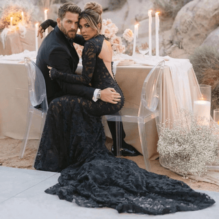 Black Lace Mermaid High Neck Wedding Dress - Diva Melody