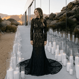 Black Lace Mermaid High Neck Wedding Dress - Diva Melody