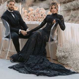 Black Lace Mermaid High Neck Wedding Dress - Diva Melody