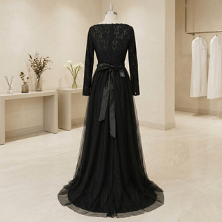 Black Long Sleeve Lace A-Line Wedding Dress - Diva Melody