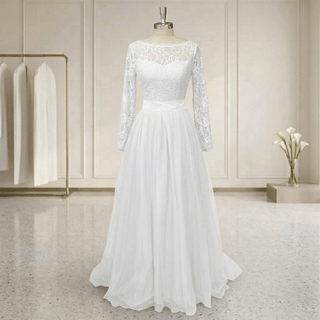 Black Long Sleeve Lace A-Line Wedding Dress - Diva Melody