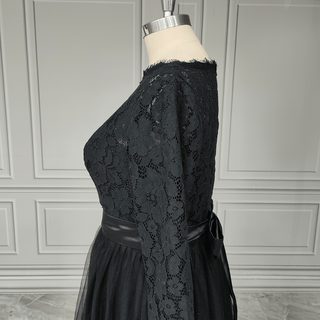 Black Long - Sleeve Lace Wedding Gown - Diva Melody