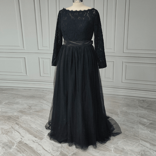 Black Long - Sleeve Lace Wedding Gown - Diva Melody