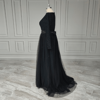 Black Long - Sleeve Lace Wedding Gown - Diva Melody