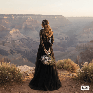 Black Long - Sleeve Lace Wedding Gown - Diva Melody