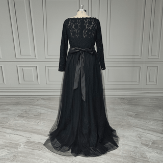 Black Long - Sleeve Lace Wedding Gown - Diva Melody