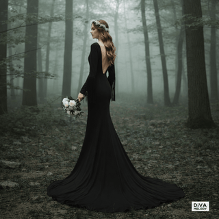 Black Off - Shoulder Tassel Wedding Dress - Diva Melody