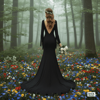 Black Off - Shoulder Tassel Wedding Dress - Diva Melody