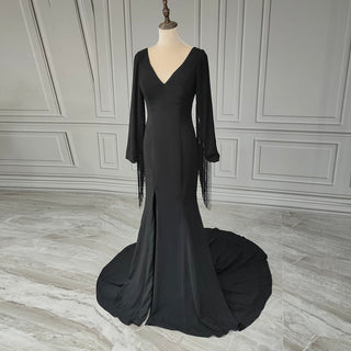 Black Off - Shoulder Tassel Wedding Dress - Diva Melody