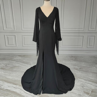 Black Off - Shoulder Tassel Wedding Dress - Diva Melody