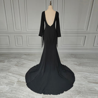 Black Off - Shoulder Tassel Wedding Dress - Diva Melody