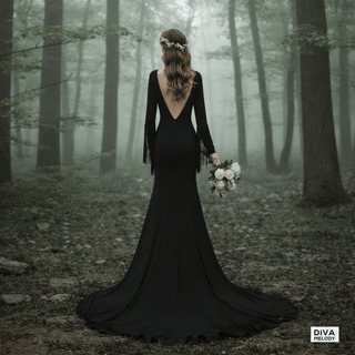 Black Off - Shoulder Tassel Wedding Dress - Diva Melody