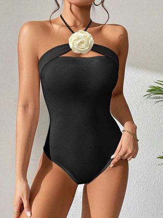 Black One Piece Luxury Bandeau Bride Swimsuit Beachwear - Diva Melody