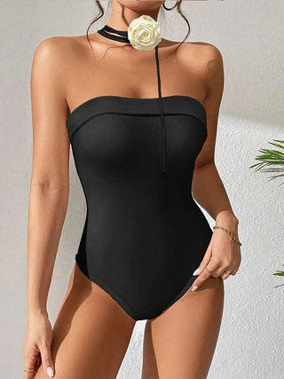 Black One Piece Luxury Bandeau Bride Swimsuit Beachwear - Diva Melody