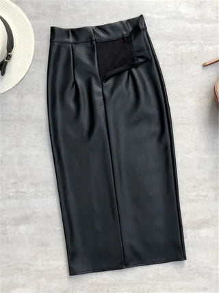 Black PU Faux Leather Wrap Skirts - Diva Melody