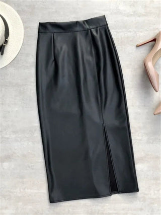 Black PU Faux Leather Wrap Skirts - Diva Melody