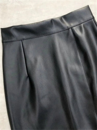 Black PU Faux Leather Wrap Skirts - Diva Melody