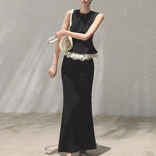Black Sleeveless Top and Maxi Skirt Set - Diva Melody