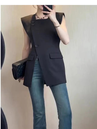 Black Split Sleeveless Summer Vest - Diva Melody