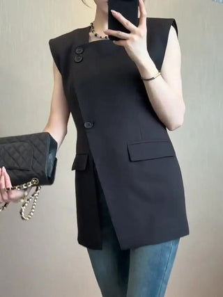 Black Split Sleeveless Summer Vest - Diva Melody