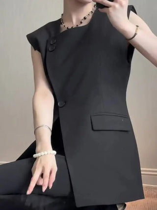 Black Split Sleeveless Summer Vest - Diva Melody
